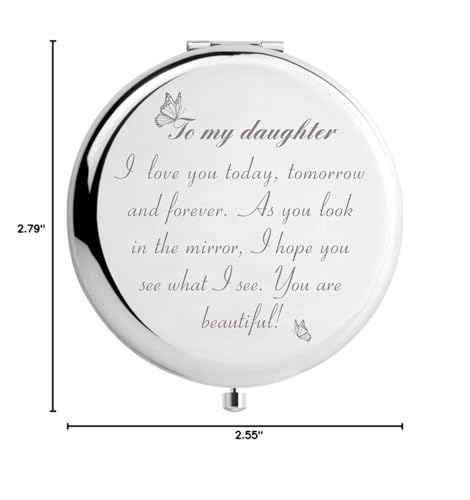 DIDADIC Daughter Gifts from Dad Mom for Birthday Valentines Day Mothers Day Graduation and Christmas  Engraved Makeup Mirror for Her