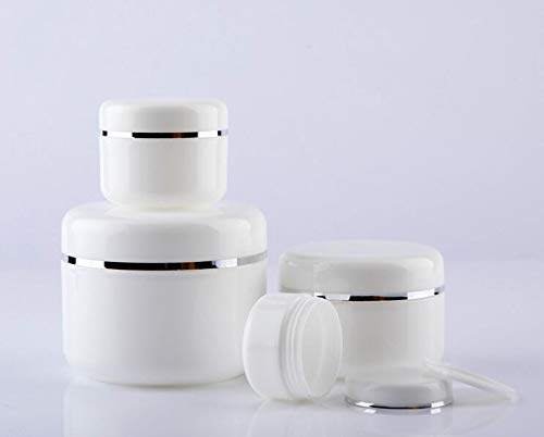 20Ml 0.67Oz White Silver Edge Empty Refillable Cosmetic Plastic Jars With Dome Lid Make Up Face Cream Lip Balm Lotion Storage Co