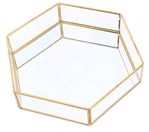 Craftsx2Z Glass Tray, With Mirror Base Glass Jewelry Tray, Mirror Base Vanity Tray, Home Table Decoration, Makeup Organizer, Van