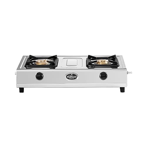 Sunflame Excel Cook 2 Burner Gas Stove | 1 Medium And 1 Small Brass Burners | Stainless Steel Body | 2Years Product Coverage By