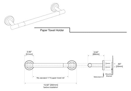 Gatco 1433Mx Latitude Ii Paper Towel Holder, Matte Black | Wall Mount Kitchen, Bathroom Paper Towel Holder