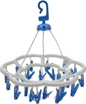 Rj Rojeno Plastic Round Cloth Drying Stand Hanger With 24 Clips/Pegs, Baby Clothes Hanger Stand, (Set Of 1) Mutlicolor