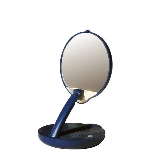 Floxite 15X Magnification Round Glass Mirror, Blue Tabletop Mount, 9.6"L x 4.3"W, Model FL-15ACP