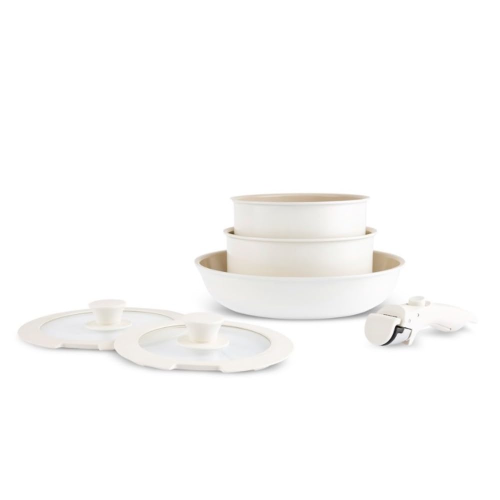 Karaca Ceramica Comfort NonStick 6Piece Pan Set with Detachable Handles, Ceramic Cookware Set, Cream Saucepans & Frying Pan wi