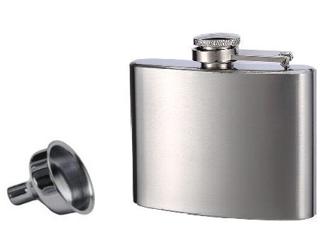 Hip Flask And Refill Funnel Set - 4 Oz, Easy Pour, Laser Welded And Sealed, Leakproof, Attached Screw-On Cap - Comes In Gift Box