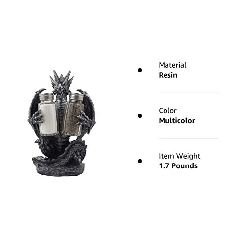 Mythical Dragon Salt And Pepper Shaker Set With Holder Figurine For Medieval & Fantasy Bar Or Kitchen Table Decor Sculptures And