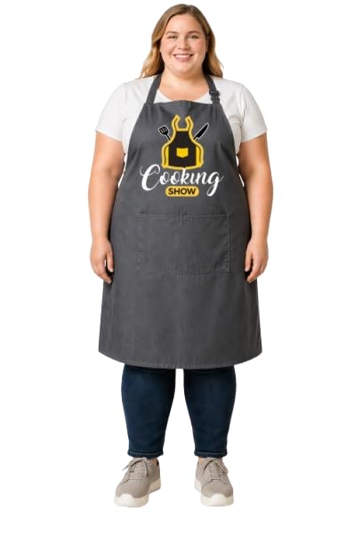 Safeeno Cooking Show Printed Apron, Kitchen Theme, Unisex (Grey)