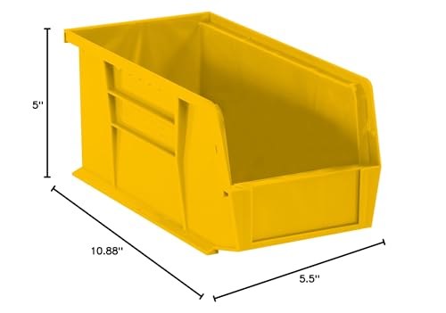 Aviditi Plastic Stack/Hang Storage Bin Containers, 10-7/8 X 5-1/2 X 5 Inches, Yellow, Pack Of 12, For Organizing Homes, Offices,