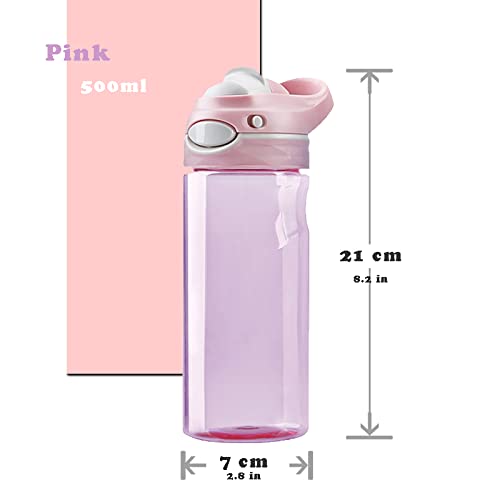 DEARART 2-Pack 16oz Pink Water Bottle and Grey Water Bottle Without Straw Wide Mouth  BPA FREE Has Handle Small Water Bottles Easy Carried  Suit Sports Office School Working etc.