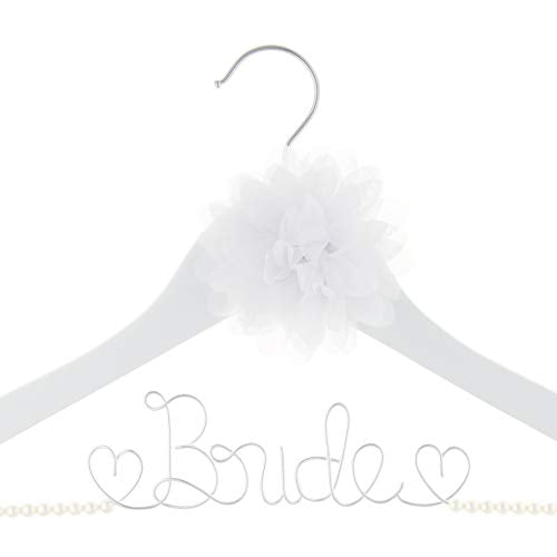 Ella Celebration Bride To Be Wedding Dress Hanger Wooden And Wire Hangers For Brides Gowns, Dresses (White With Pearl Strand And
