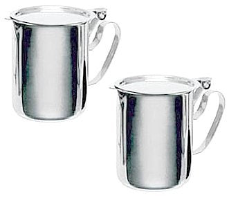 Two Commercial Stainless Steel Creamers - Flat Stackable Lid