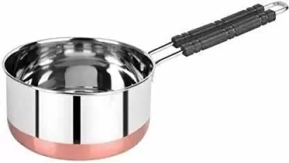 Wropzo 1 Litter Cpr Bottom Pan Stainless Steel Copper Bottom Sauce Pan Milk Pan Induction Base 1 Litre Sauce Pot Milk Boiler Coo