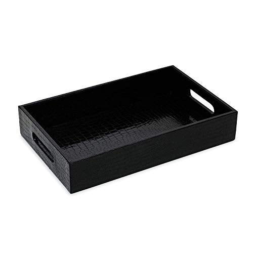Azyeea Black Leather Decorative Rectangular Dining Table Serving Tray for Home & Kitchen (10 x 14 x 2 inches)