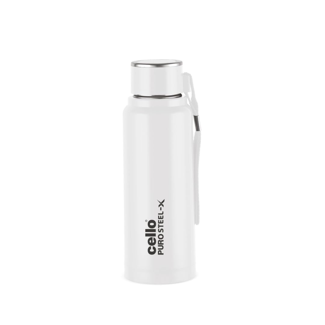 Cello Puro Steel-X Benz Pu Insulated Water Bottle 410Ml, White | Bpa Free, Leakproof, Isi Certified | Hot & Cold Bottle For Gym,