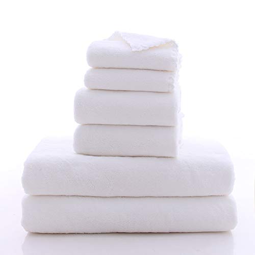 MOONQUEEN Ultra Soft Towel Set - Quick Drying - 2 Bath Towels 2 Hand Towels 2 Washcloths - Microfiber Coral Velvet Highly Absorbent Towel for Bath Fitness  Sports  Yoga  Travel (White  6 Pieces)