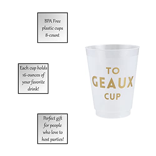 Santa Barbara Design Studio Sips Drinkware 16-Ounce Frosted Plastic Cups, 8-Count, To Geaux