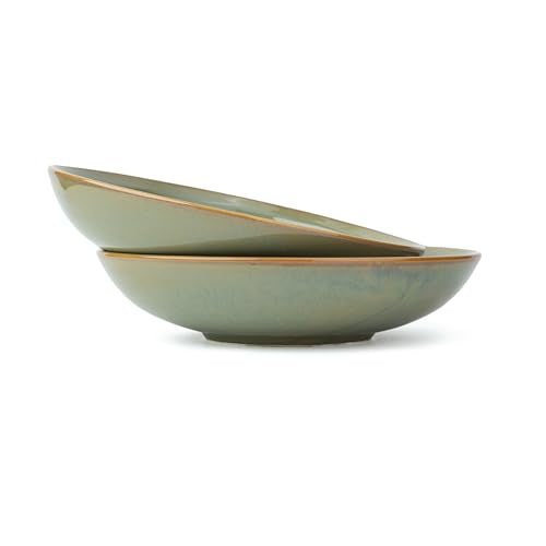 Shay Ceramic Pasta Bowl Set, 21Cm, 2 Pieces, Pista | Glossy Finish | Porcelain Ceramic Serving Bowls | Deep Plate | Pasta Servin
