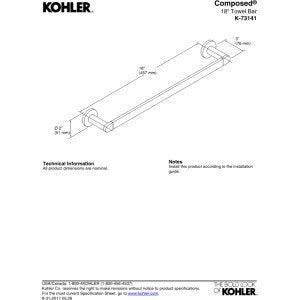 KOHLER K-73141-CP Composed 18-Inch Bathroom Towel-Bar  Polished Chrome 2.00 x 3.00 x 18.00 inches