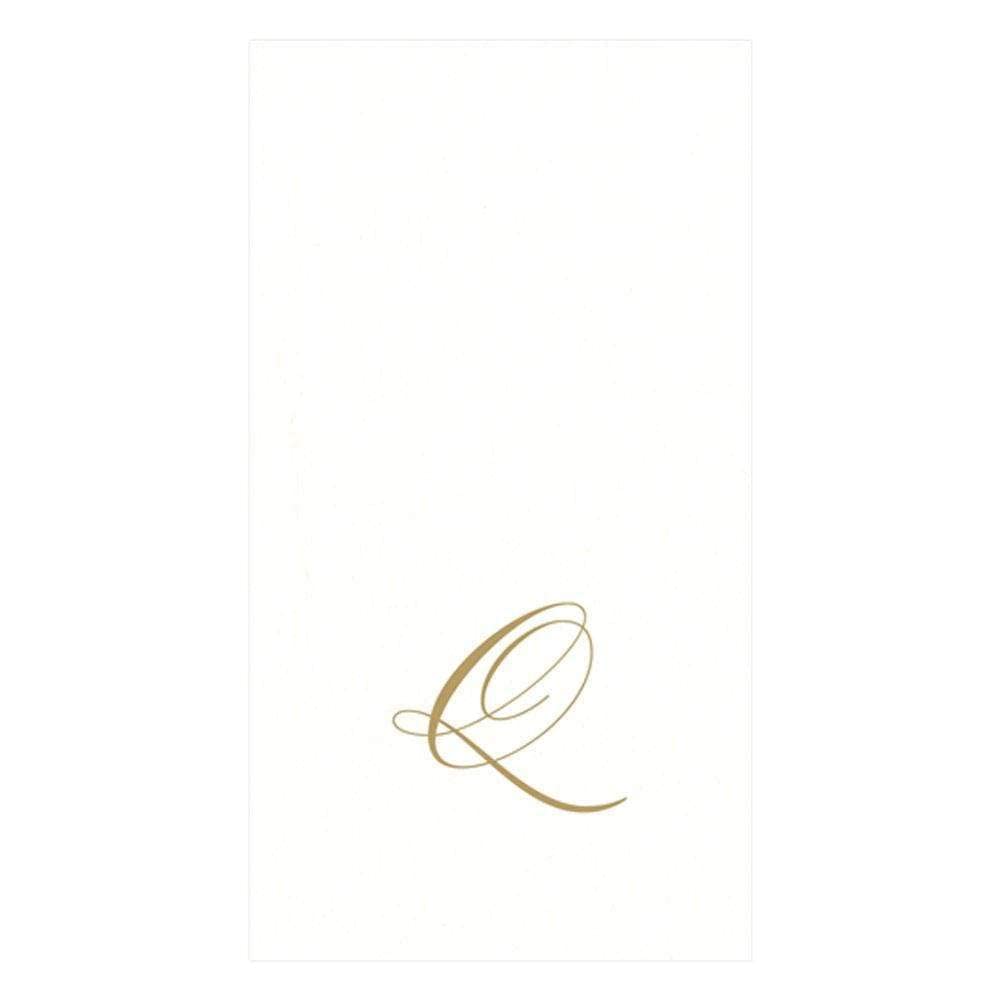 Caspari White Pearl & Gold Paper Linen Boxed Guest Towel Napkins In Letter Q - Pack Of 24