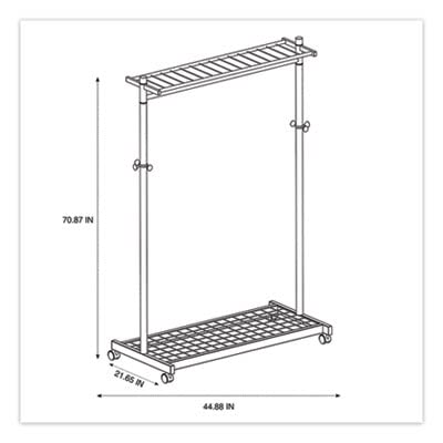 Alba Pmlux6 Garment Racks, Two-Sided, 2-Shelf Coat Rack, 6 Hanger/6 Hook, Silver Steel/Wood
