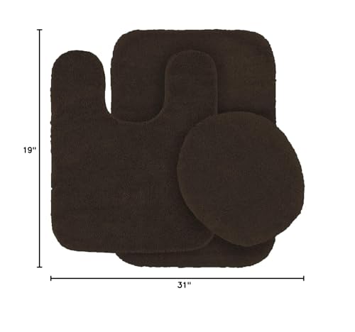 Mk Home Collection 3 Piece Bathroom Rug Set Bath Rug, Contour Mat & Lid Cover Non-Slip With Rubber Backing Solid Brown/Chocolate