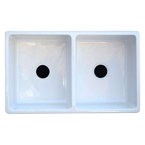 Whitehaus Collection Whqdb532-Biscuit Quatro Alcove 33 Inch Reversible Double Bowl Farmhaus Fireclay Sink, Biscuit