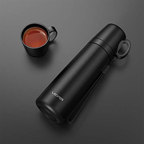 Leidfor Coffee Travel Mug Vacuum Insulated Thermal Water Bottle Build-In Lid Cup Stainless Steel Leakproof 17Ounce Black