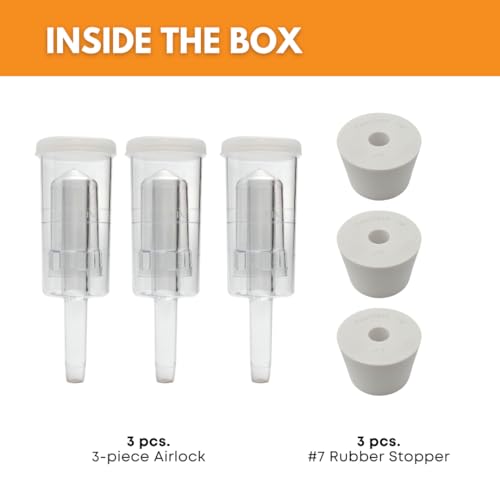 3Ct. - 3 Piece Airlock With #7 Stopper - Set Of 3 (Cylinder Airlock)