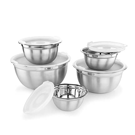 Avador Premium Stainless Steel Mixing Bowls, Set Of 5 Brushed Stainless Steel Mixing Bowl Set, Easy To Clean, Space Saving, Grea