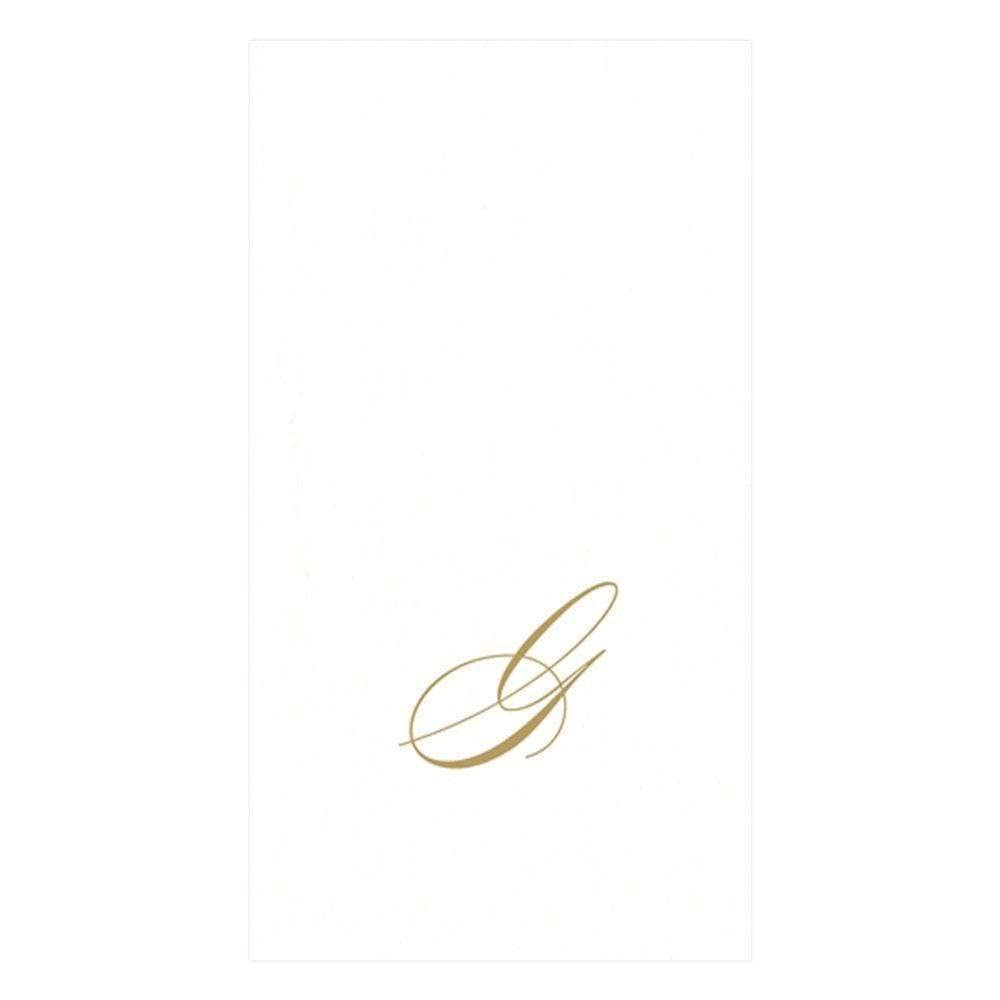 Caspari White Pearl & Gold Paper Linen Boxed Guest Towel Napkins In Letter G - Two Packs Of 24