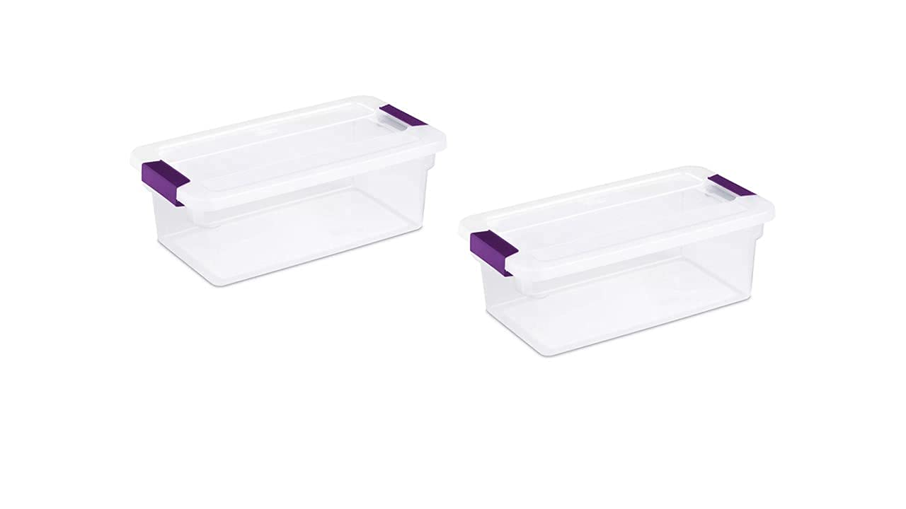 Sterilite 6 Quart Clearview Latchtm With Sweet Plum Handles, Pack Of 2 Containers
