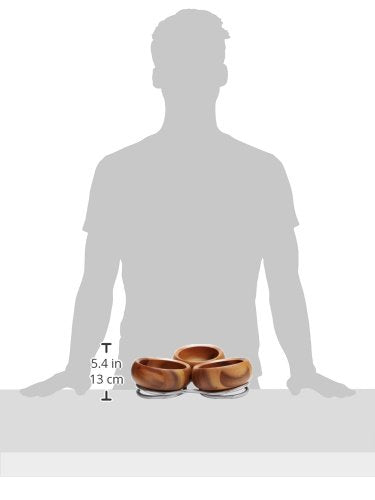 Nambe Braid Condiment Server | Serving Bowl For Side Dishes, Dips, Appetizers | Chrome Base | Acacia Wood Dip Bowls | 3 Piece Se