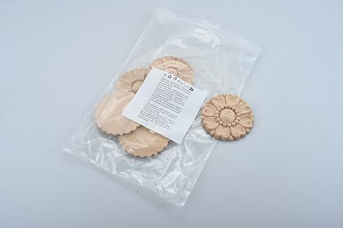 MUXSAM 5-Pack Unpainted Round Wood Carved Applique Onlay Decals for Cupboard Dresser Bed Furniture Crafts Decor(8cm/3.15'')