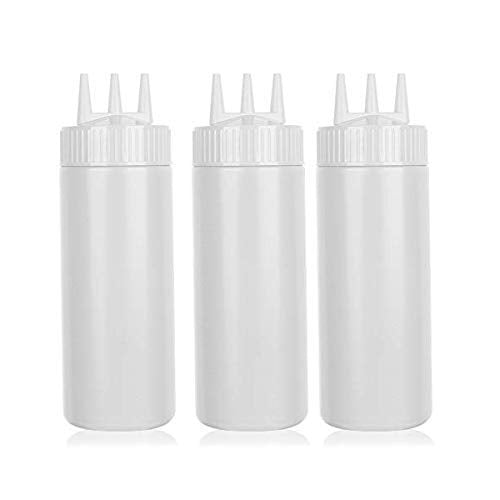 beyonday 3pcs Seasoning Squeeze Bottles, 3 Hole Ketchup Mustard Dressing Squeeze Squirt Bottles, Salad Sauce Condiment Cream Squ