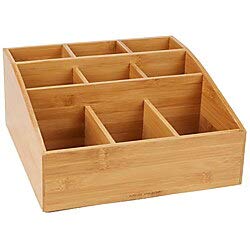 Mind Reader Coffee Condiment And Accessories Caddy Organizer With 9 Organizing Compartments, Bamboo Brown