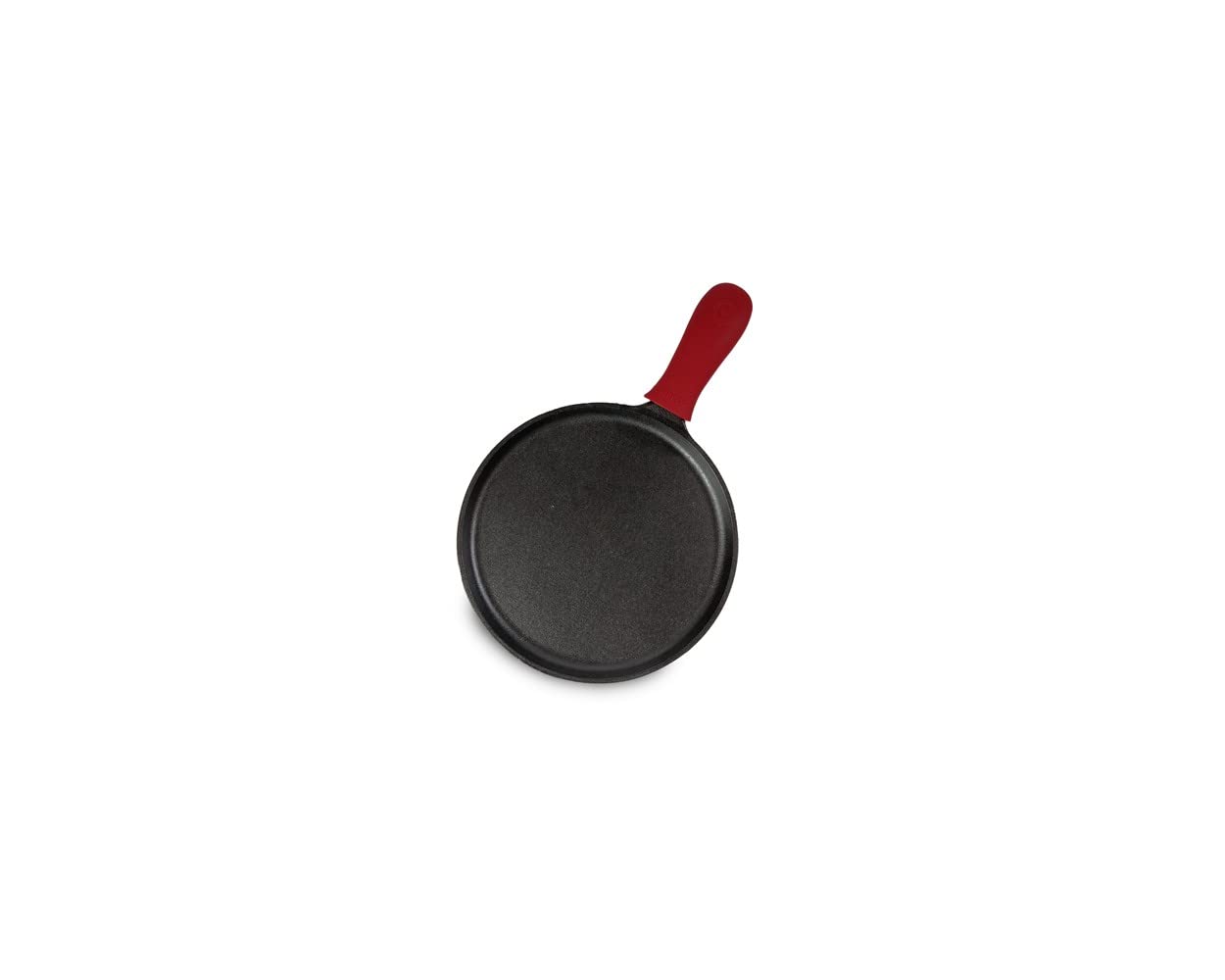 Lodge Cast Iron Round Griddle With Red Silicone Hot Handle Holder, 10.5-Inch