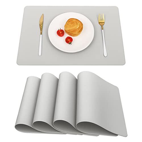 Vinjiasin Leather Placemats Set Of 4 Grey Placemats For Dining Table Waterproof Wipeable Heat Resistant Place Mats Durable Easy