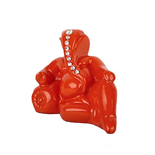 Craftam Polyresin Orange Ganesha Statue For Car Dashboard God Ganesh Murti Ganpati Idol Figurine With Double Side Tape