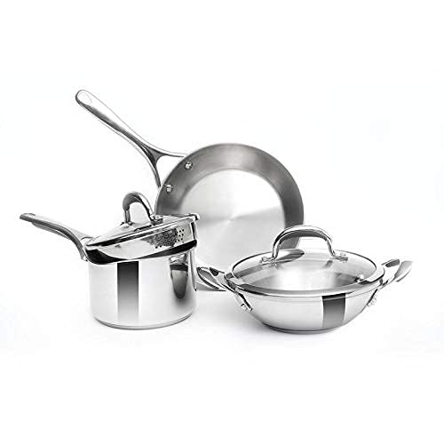 Meyer Select Nickel Free Stainless Steel 3 Piece Cookware Set | Steel Cookware Set For Kitchen With Heavy Bottom | Induction Coo