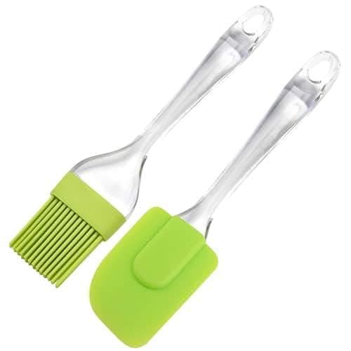 Silicone Basting And Spatula Brush Set, Green, Clear Handle, 2 Piece, For Baking And Cooking