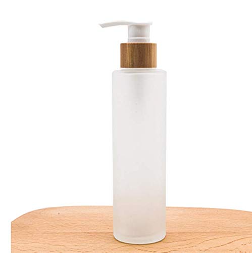 1Pcs 150Ml/5Oz Frosted Glass Pump Bottles Empty Refillable Press Pump Bottle With Bamboo Pump Head Toiletries Storage Containers