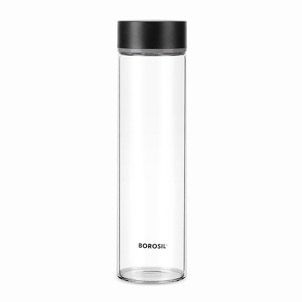 Borosil 550Ml Neo Water Bottle | Borosilicate Glass Wide Mouth Bottle For Fridge | Extreme Temperature Resistant For Hot & Cold 