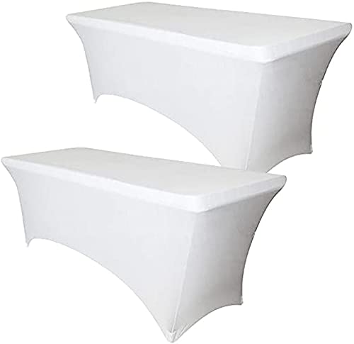 4 Less CO 2 Pack of 8 ft Spandex Tablecloth Stretch Fitted Table Cover  White