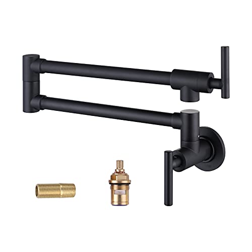 Wowow Pot Filler Faucet Matte Black Commercial Wall Mount Stove Faucet, Brass Pot Filler Folding Faucet Over Stove, Kitchen Pot