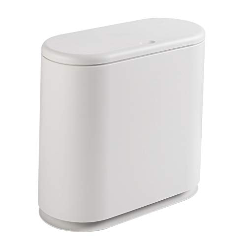 PENGKE Slim Plastic Trash Can 2.7 Gallon Garbage Can with Press Top Lid,White Modern Waste Basket for Bathroom,Living Room,Offic