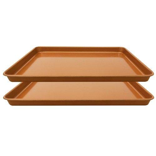 Set Of 2 Nonstick Copper Cookie Sheet And Copper Coating Baking Pan For Cookies 11'' X 16''