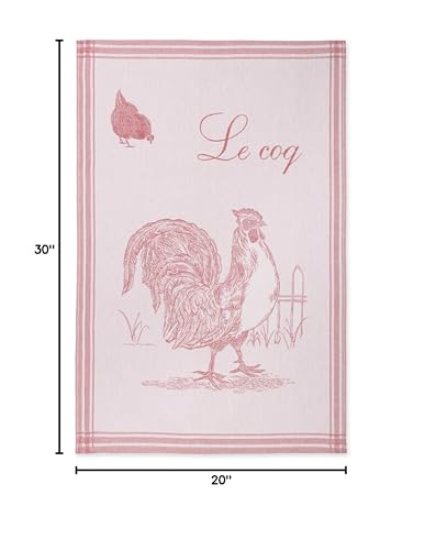 Coucke French Jacquard Cotton Kitchen Dish Towel Farm Animal Collection, Le Coq (Rooster) Pj, 20-Inches By 30-Inches, Red