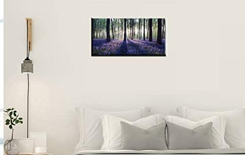 Canvas Wall Art Sunshine In Forests With Purple Lavender Flower Painting Print Long Canvas Artwork Contemporary Nature Picture F