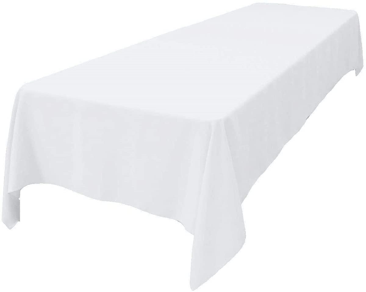 LA Linen Polyester Poplin 60 by 84-Inch Rectangular Tablecloth  White