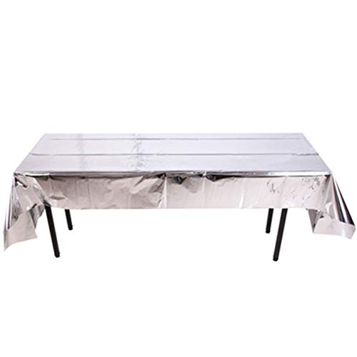 Hippity Hop Metallic Foil Disposable Table Cover Size 54 X 72 Pack of 1 (Silver Table Cover) for Party Table Decoration, Birthda